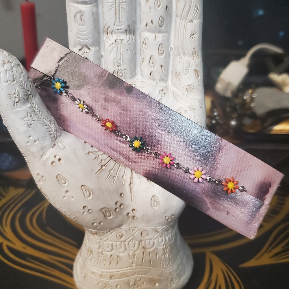 Handmade Silver Colorful Flower Bracelet